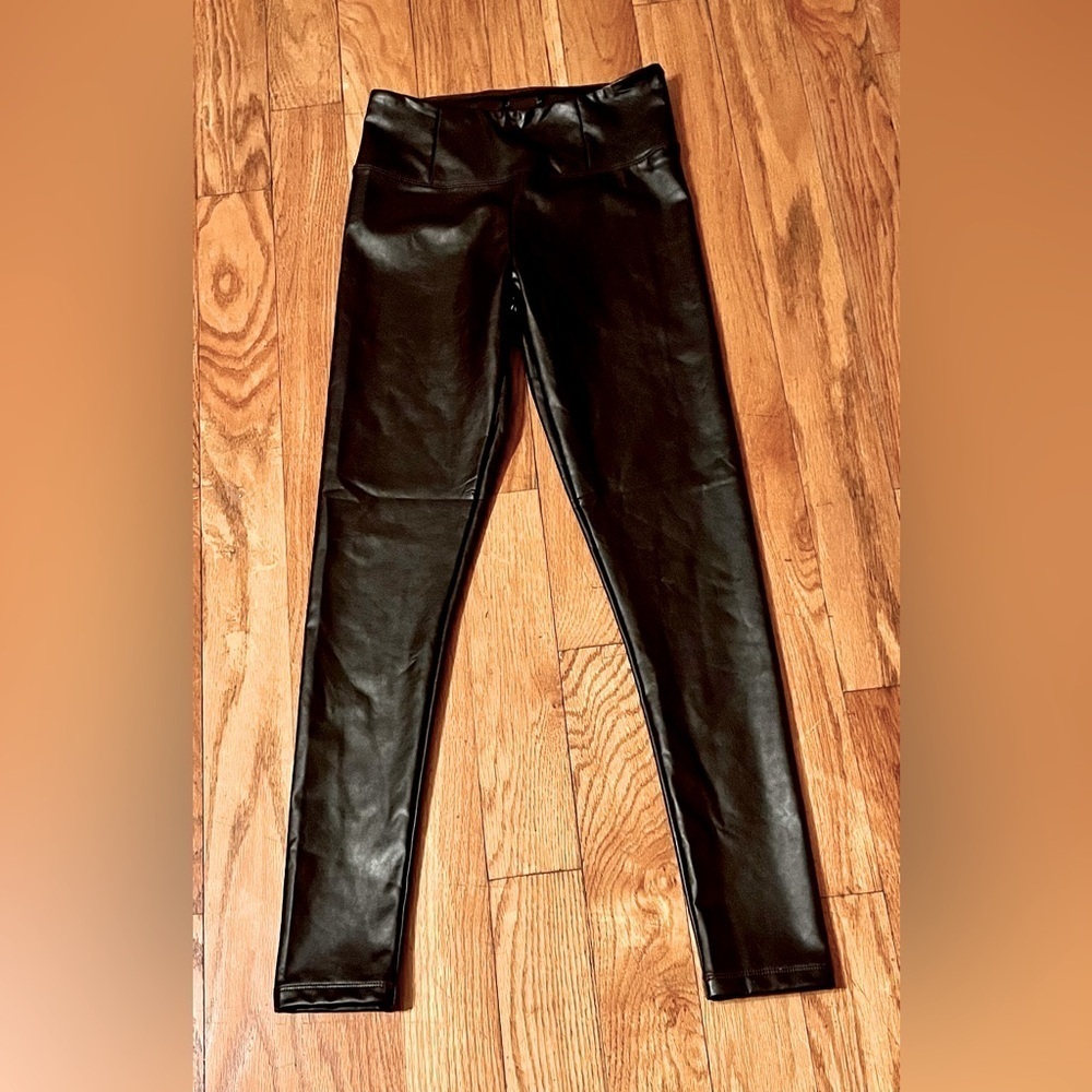 SHEIN Brown Faux Leather Lined Leggings High Waist Warm Shiny XS Cruelty Free
